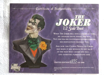 DC Direct The Joker 1:2 Scale Bust Limited Edition 0895/1000 Kolby