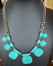 Charming Charlie Gold-Tone Turquoise Blue Acrylic Statement Necklace 16 Inches