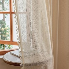 Boho Curtains for Bedroom 63 Inch Length Lace 60"W x 63"L Pack of 2 Beige