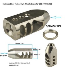 Stainless Steel 5/8x24 TPI Tanker Muzzle Brake For 308 300BLK 762x39 With Washer