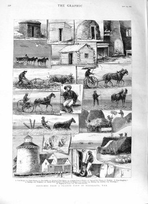 Original alter antiker Druck 1881 Prairie Farm Minnesota Amerika Schlamm Hou viktorianisch