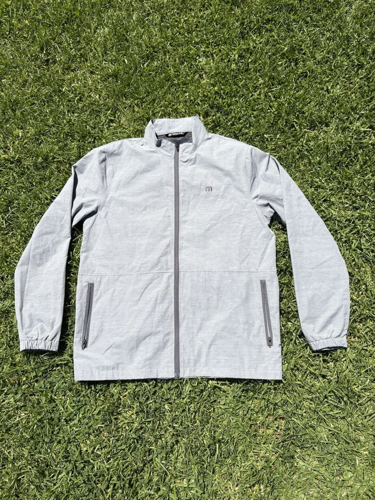 Travis Mathew Windbreaker Jacket Mens Large Light Gray Lightweight Full Zip Golf