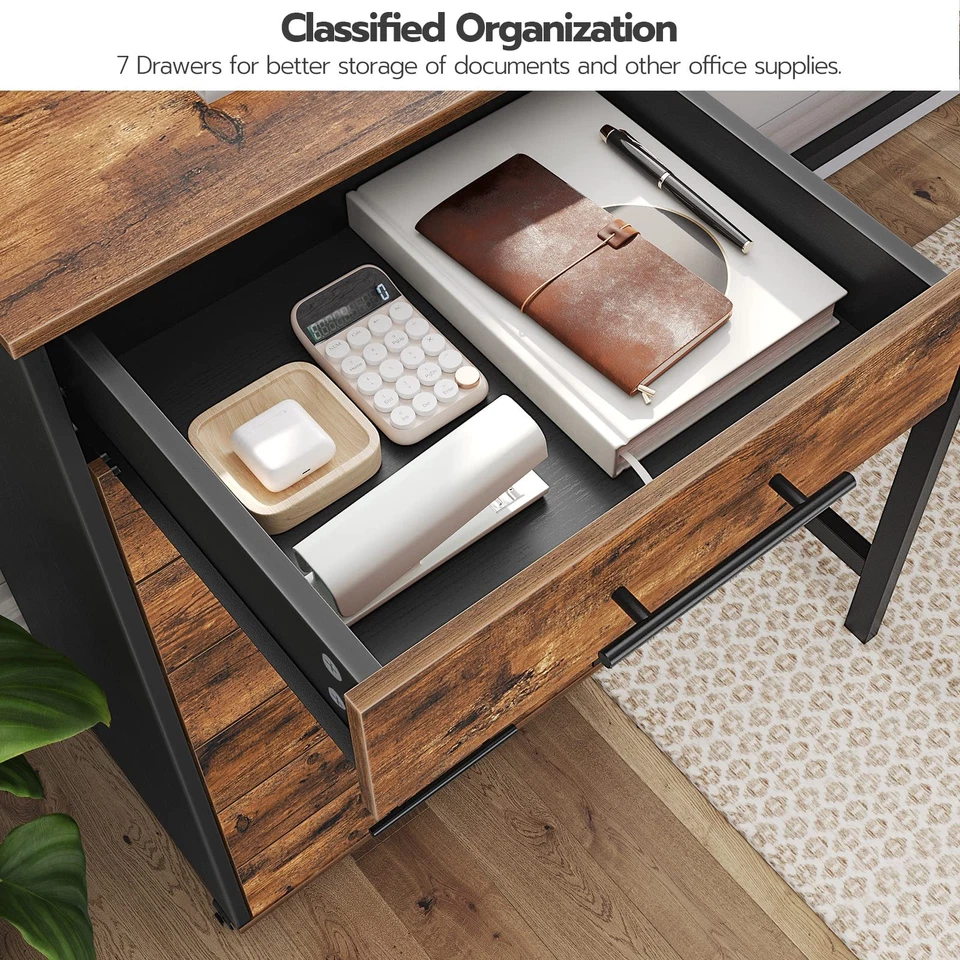 Archivador de 7 cajones, armario de oficina de madera con cajones, archivo de almacenamiento móvil... Foto 3 de 4