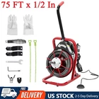 75ft x 1/2" Drain Cleaner Electric Auto Feed Drain Snake Auger w/ Wheel & Cutter