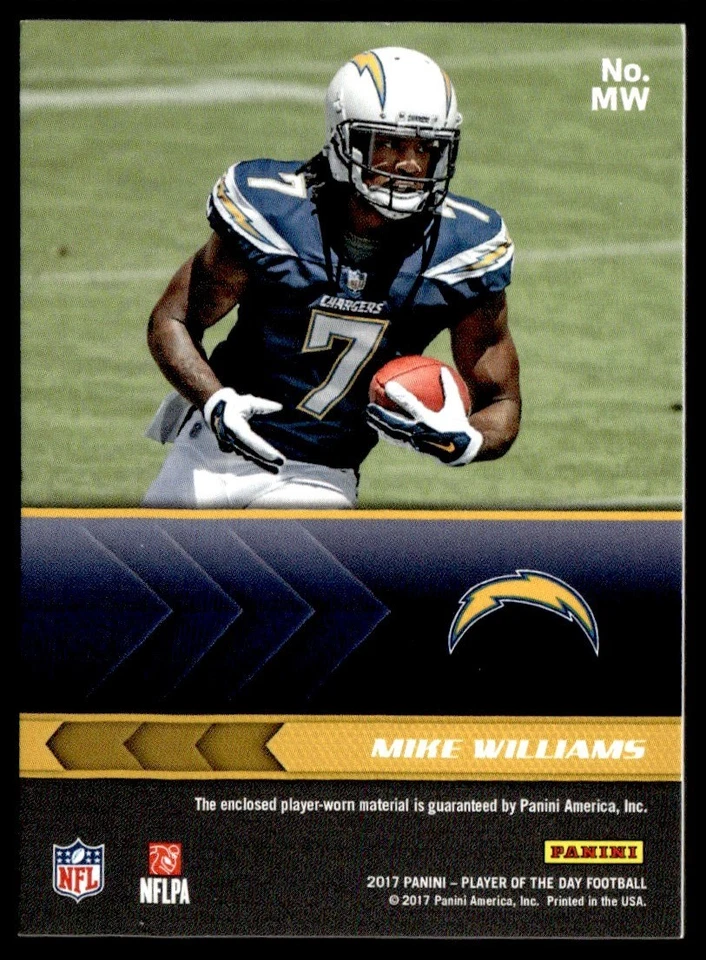 2017 Panini Player Of The Day Memorabilia Mike Williams Los Angeles Chargers #MW - Image 2 of 2