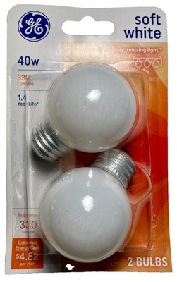 GE 40W Soft White G16 1/2 Shape 31110 Decorative Cozy 2 Light Bulbs E26 Screw