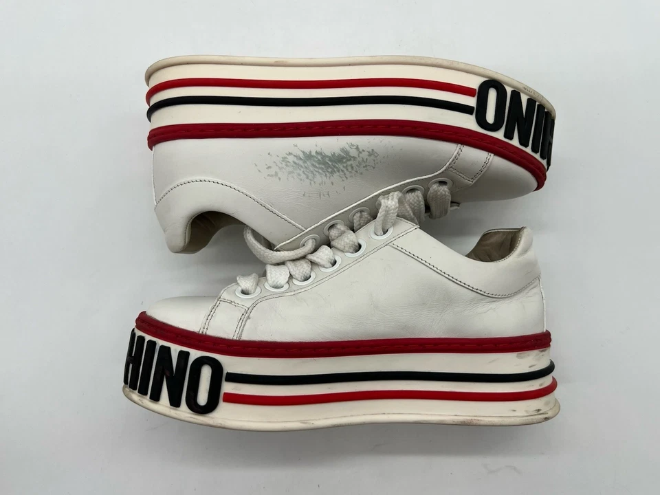 Moschino Women’s Size 37 US 6.5 White Leather Platform Fashion Sneakers Shoes. - Image 3 of 4