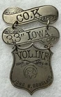 Identified Civil War Company K 33rd Iowa Infantry Shield Badge of John W Douglas
