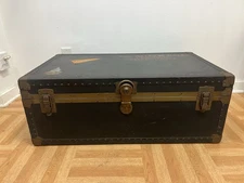 Vintage BLACK STORAGE TRUNK tray chest box case coffee table luggage foot locker