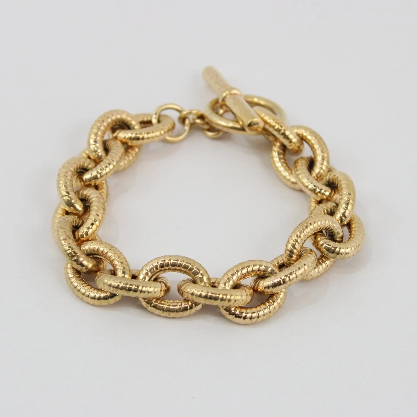 Bellezza Italy Gold Tone Toggle Clasp Chunky Chain Bracelet 8" image 1