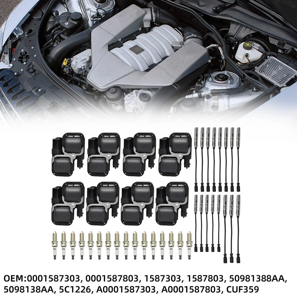 8 Ignition Coil & 16 Spark Plug & Wire UF359 For Mercedes-Benz C CL CLK ML Class - Image 3 of 4