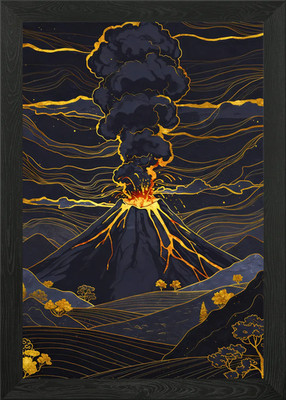Vulkanausbruch mit goldenem Akzent gerahmtes Wandbild Poster Leinwanddruck Bild