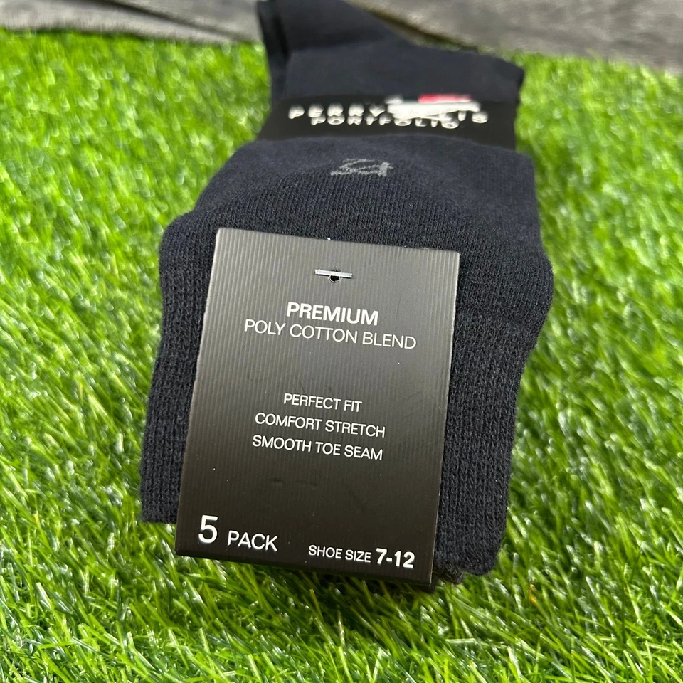 Paquete de 5 calcetines portafolio Perry Ellis mezcla de polialgodón premium para hombre talla 7-12 nuevos con etiquetas Foto 2 de 4