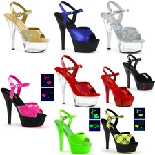 Pleaser 6" Heel 1 3/4" Pf Ankle Strap Sandal W/ Brushed Holo Adult Women Kiss209
