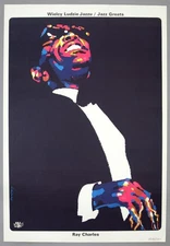 RAY CHARLES – rare vintage original 1990 jazz art poster by Waldemar Swierzy