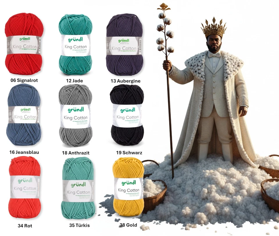 Gründl King Cotton Wolle Garn, 55% Polyacryl, 45% Baumwolle, 50g, 78m