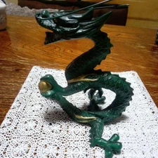 Metal Craft Dragon Sculpture Green & Gold 17cm Used