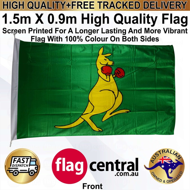 A - Boxing Kangaroo - 1.5m x 0.9m High-Quality Screen-Printed Flag - 1