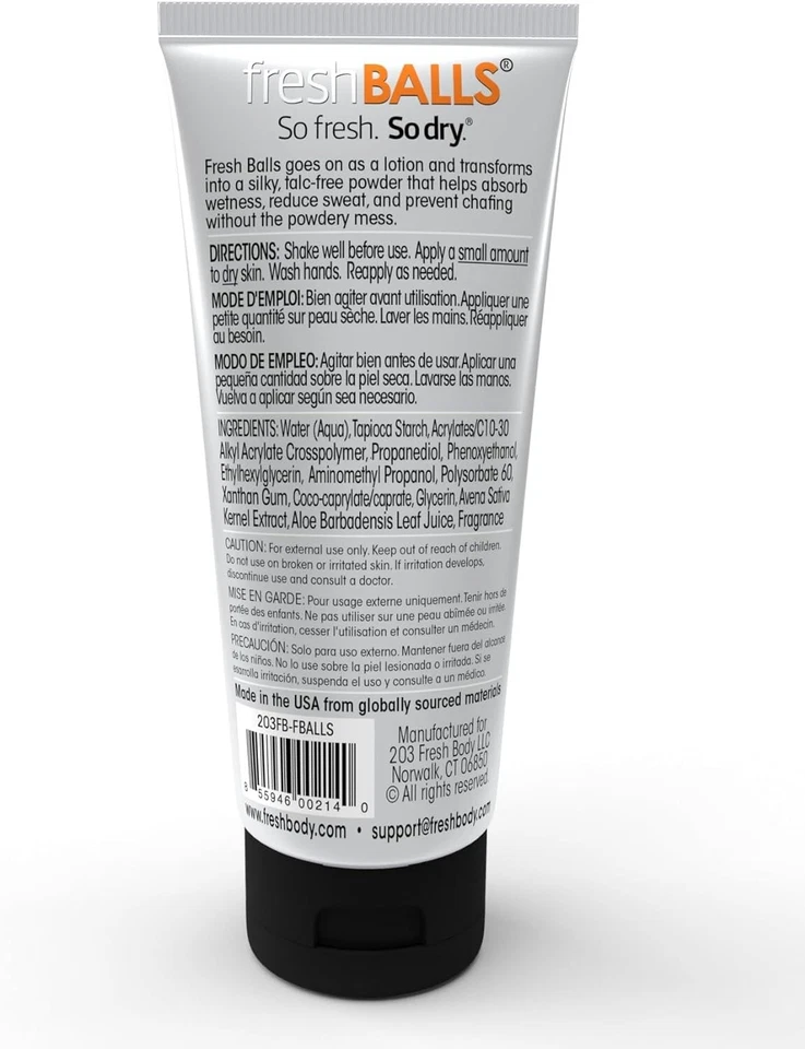 Fresh Balls Tubo 3.4 OZ (PAQUETE DE 3) NUEVO - Loción anti rozaduras en polvo desodorante Foto 2 de 4