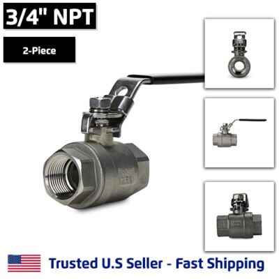 3/4'' 2-Piece Full Port Ball Valve, Stainless Steel, NPT Threaded SS, 1000 WOG
