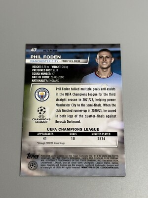Phil Foden 2022-23 Topps Stadium Club Chrome UEFA Refractor #47