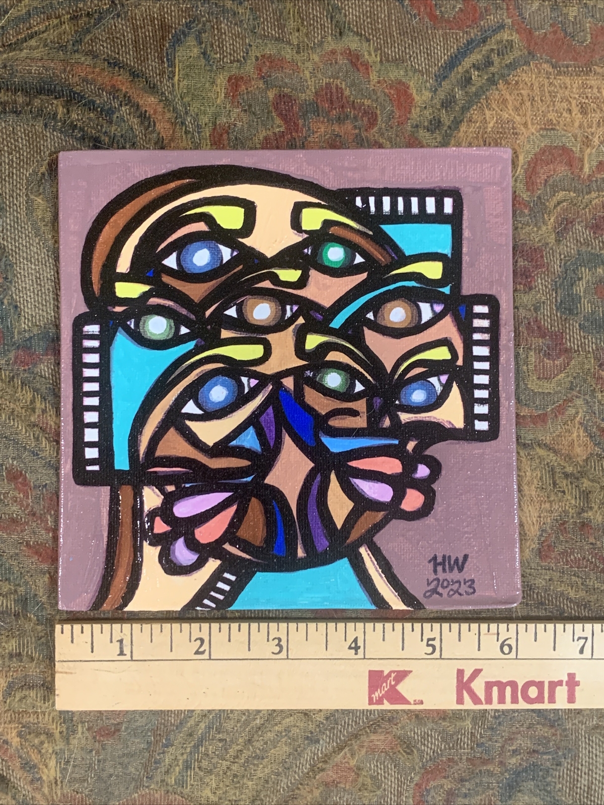 Folk Art Abstract Portrait Painting Canvas Kentucky Hanna Wright