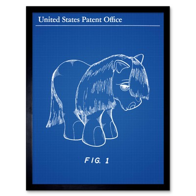 Zacherle Spielzeug Tier 1983 Pony Classic Figur 1 Patent Wandkunstdruck gerahmt 12x16
