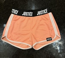 Justice Large Girls Peach Shorts Mesh Material White Pipping And Black Elastic