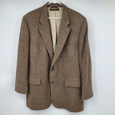 Brooks Brothers 100% Camel Hair Brown Plaid Men's 2 Button Blazer Suit Jacket