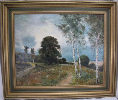 F.W. Isenburg Gemälde Landschaft mit Birken - Öl/ Leinwand - Mitte Hälfte 20. Jh