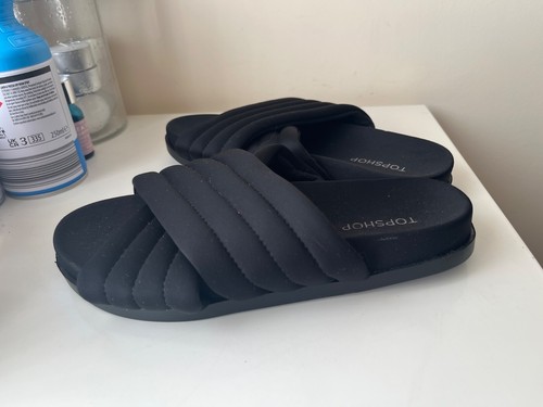 Topshop Sliders Size UK 2 Black Foam Cross Strap Slip On Summer Holiday Beach - Picture 5 of 7