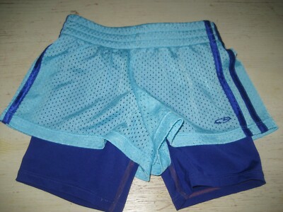 Girls 5-6 Blue Aqua CHAMPION C9 Double Athletic RUNNING SHORTS Mesh Knit  BIKE