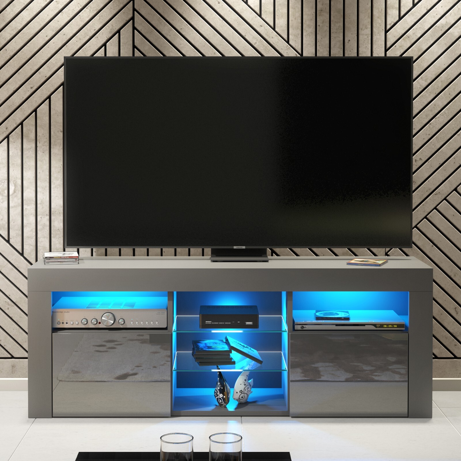 TV Unit 145cm | Modern Stand | Gloss Doors | Free LED | Creative Furniture ⭐⭐⭐⭐⭐