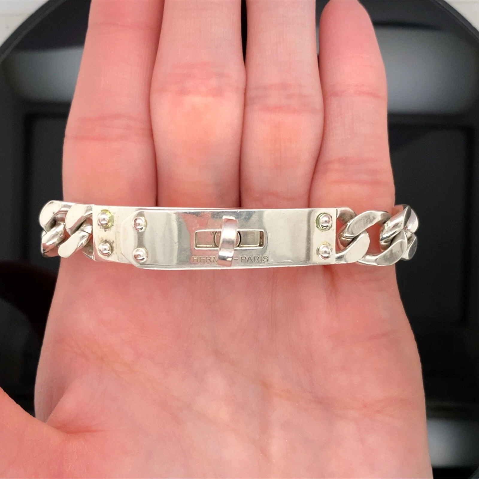 Bracciale Hermès Paris Kelly Gourmette modello medio argento sterling $3700 vendita al dettaglio