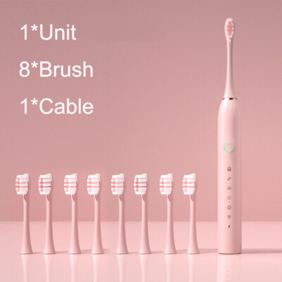 Electric Toothbrush Ultrasonic Rechargeable Sonic Toothbrushes 8 Pink Heads