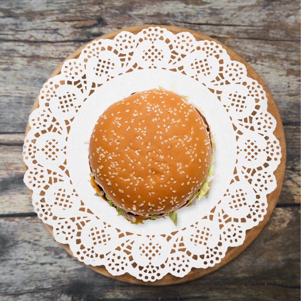 150 Pcs Lace Hollow Paper White Boxes Doily Pad Round Placemats Desert