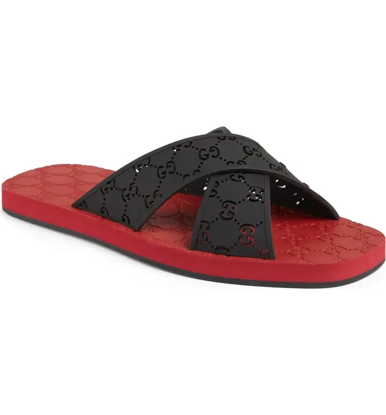DS Gucci Men's Rubber GG Logo Slides 
