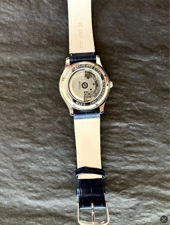 Aristo Bauhaus 38 Azul Meia-Noite- 4H129- Safira- Relógio Masculino (NOVO COM ETIQUETAS) - Imagem 4 de 4