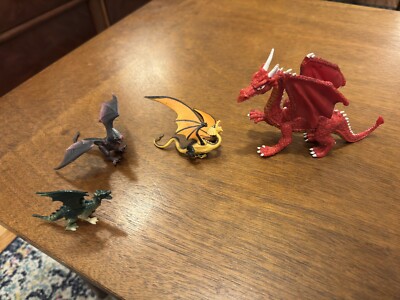 PLASTOY RED DRAGON FIGURE 6'' LONG MYTHICAL MAGIC FANTASY PLAY YELLOW DETAIL Lot