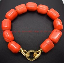 Natural 11-13mm Orange Coral Irregular Barrel Cylindrical Gemstone Bracelet 7.5"