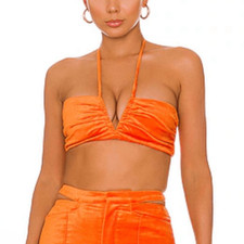 NWT NBD Anok Top in Orange velvet velour camisole bra Revolve XS