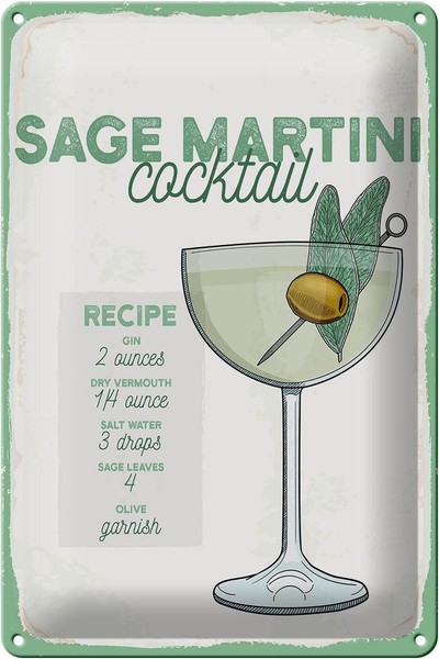 Blechschild Rezept Sage Martini Cocktail Recipe 20X30 Cm Deko Schild Tin Sign-image