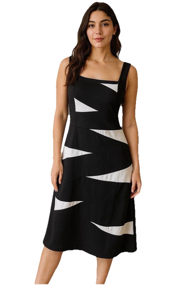 Robe XXI Imprimée Géométrique Noir Et Beige - Taille S - Épaules Transparentes - Occasion Très Bon état