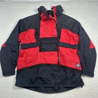 Precision Mountaineering VTG Mens Red Black Hooded Steel Tech Ski Jacket XL