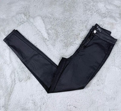 Black Coated Skinny Jeans   Missguided   Wet Look High Waist   UK 10