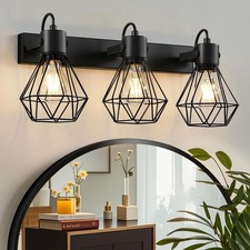 Bathroom Vanity Light Fixtures 3 Lights Rotatable Metal Shade – Black 48CM
