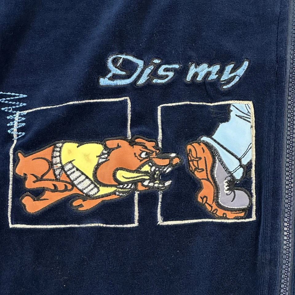 Винтажный Raw синий трек куртка мужская 3XL синий бархат вышитый хип-хоп Y2K - Изображение 4 из 4