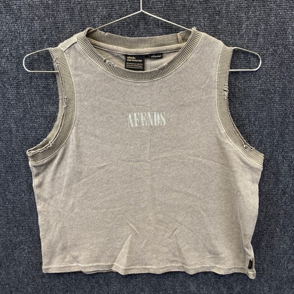 Afends Womens Cropped Tank Top Brown Organic Cotton Hemp Revolution Logo Size 8