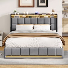 Boxspringbett 160x200 LED Polsterbett USB Hydraulisches Stauraumbett Lattenrost