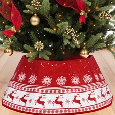 Christmas Tree Collar 24 Inch Red Elk Snowflake High Decorative Base for Chri...